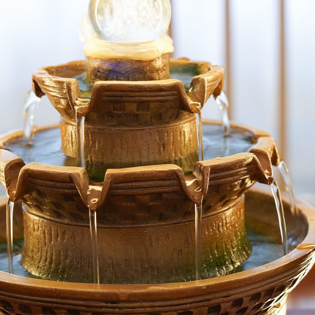 Tabletop Fountain with LED Lights Waterfall Fountain Indoor, Relaxation Desk Fountain, Water Fountain for Living Room Bedroom