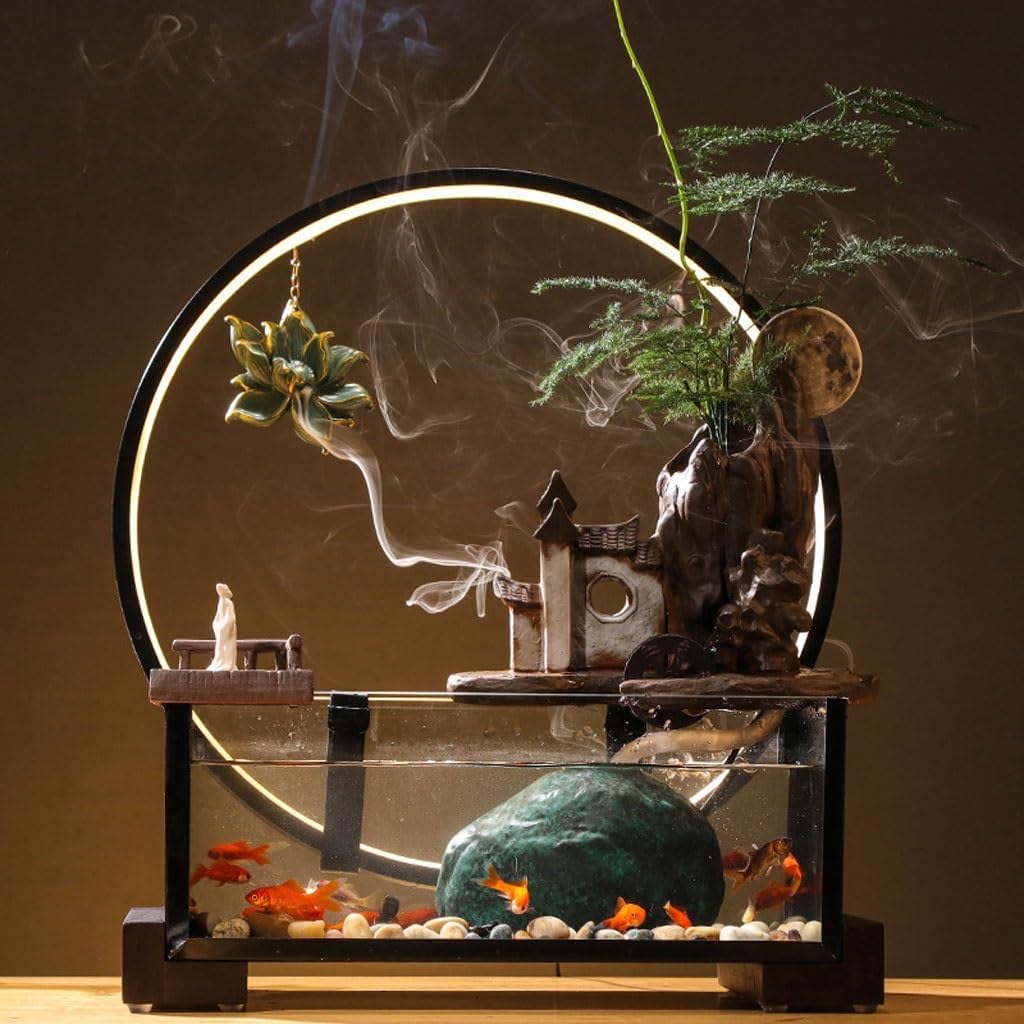 GUERNSEY Tabletop Fountain Desktop Water Ornaments Living Room Office Home Desktop Decoration Circulating Water Fountain Fish Tank Indoor Fountain