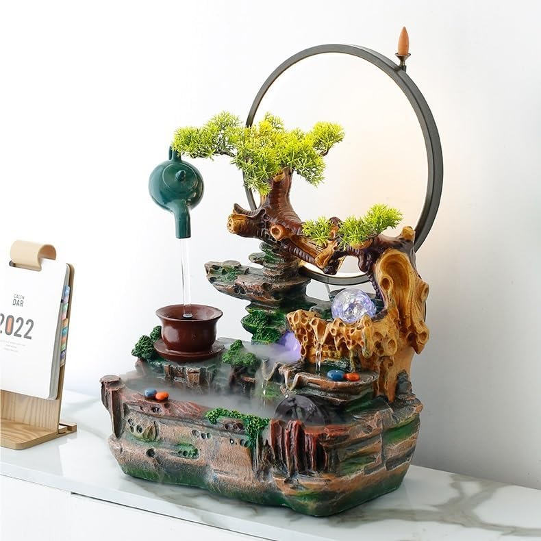 GUERNSEY Tabletop Fountain Tabletop Fountain Creative Water Ornaments Circulating Water Living Room Porch Chinese Style Decoration Office Desktop Decoration Indoor Fountain