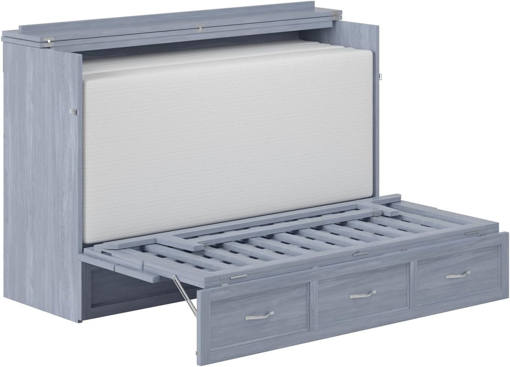AFI, Northfield Murphy Bed Chest Queen with 6' Mattress, Storage Drawer & Built-in USB Charger, Driftwood