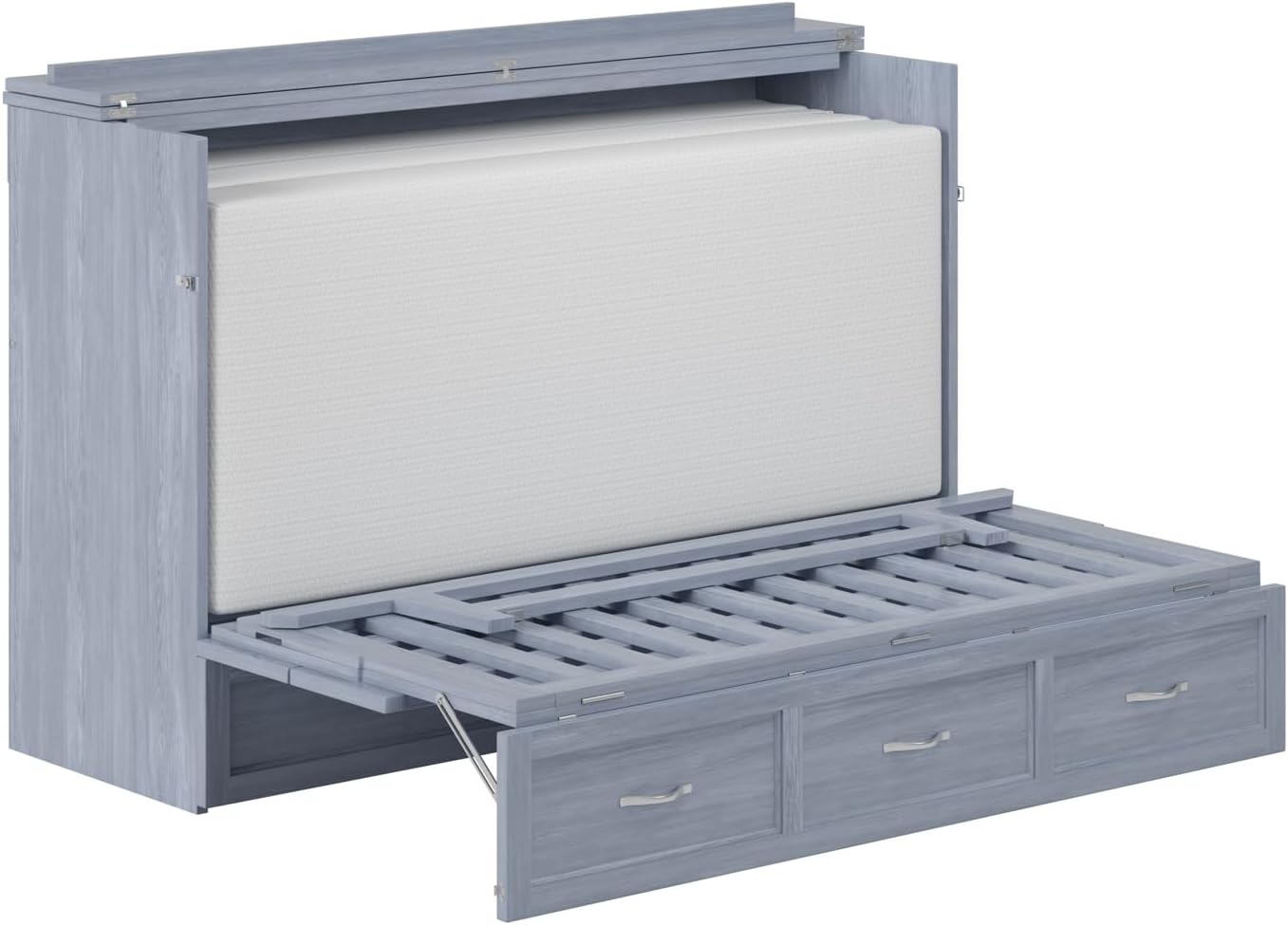 AFI, Northfield Murphy Bed Chest Queen with 6' Mattress, Storage Drawer & Built-in USB Charger, Driftwood