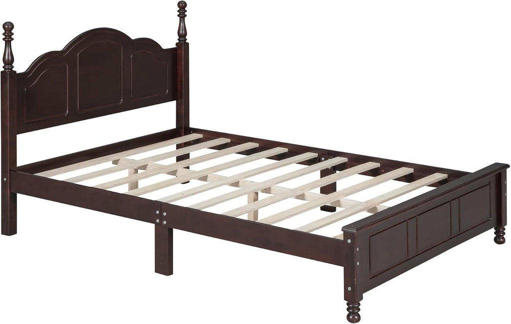 3-Pieces Bedroom Sets, Retro Style Full Size Platform Bed with Wooden Slat Support and Headboard, Wooden Bedroom Furniture Set with 2 Nightstands for Kids Teens Adults Bedroom (Walnut + Wood 078)