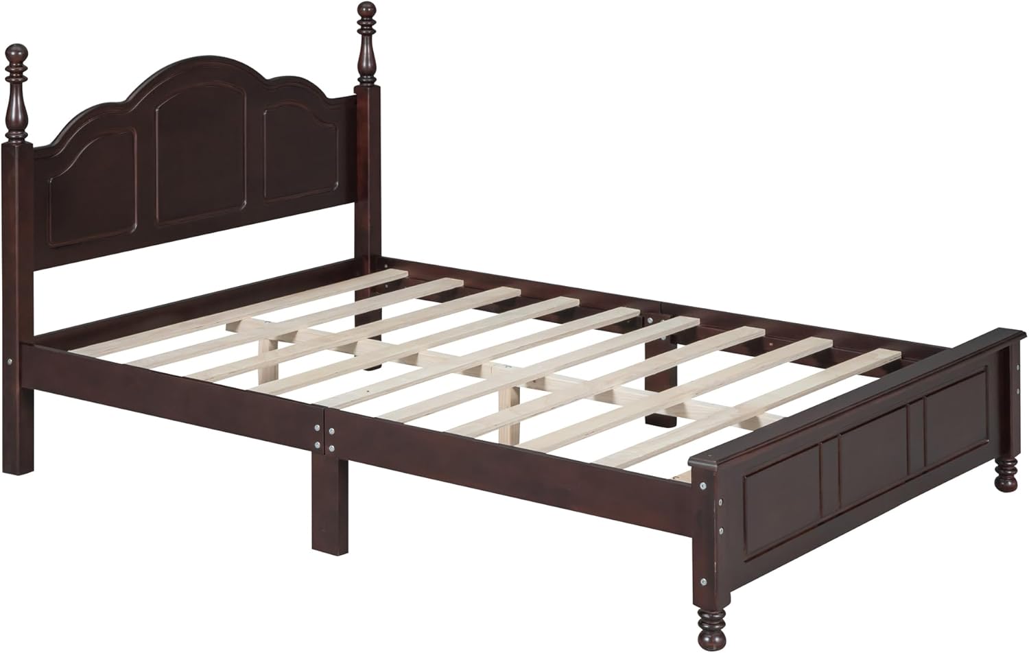 3-Pieces Bedroom Sets, Retro Style Full Size Platform Bed with Wooden Slat Support and Headboard, Wooden Bedroom Furniture Set with 2 Nightstands for Kids Teens Adults Bedroom (Walnut + Wood 078)