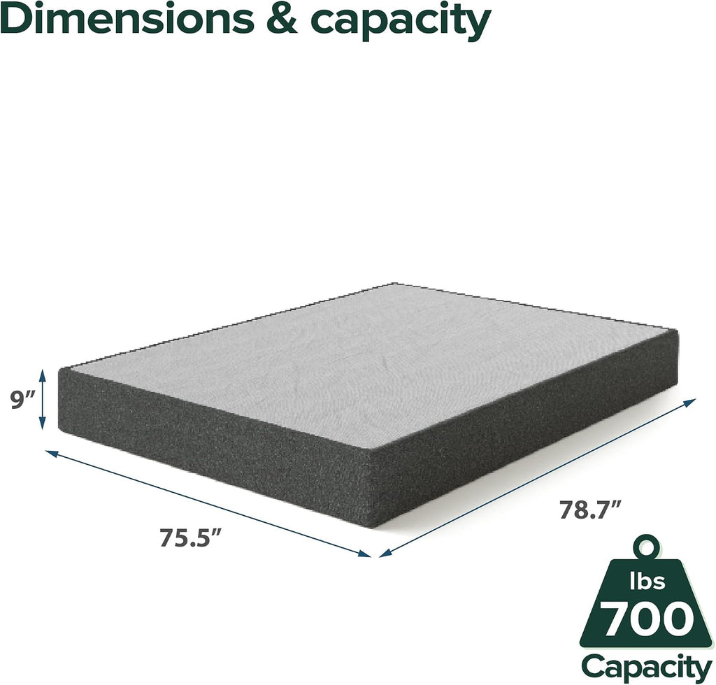 Zinus 9 Inch WonderBox(TM) Smart Box Spring, Quick Assembly Mattress Foundation, Durable Metal Frame, King, Grey