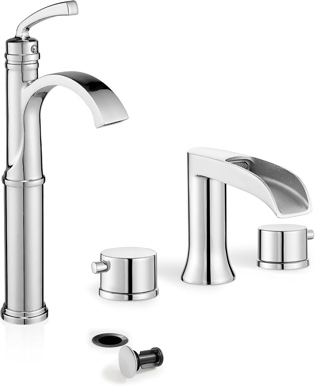 Waterfall Vessel Faucet, Bathtub Faucet Set High Flow Brass Bath Tub Faucets, Tall Bathroom Faucet with Drain Supply Hose