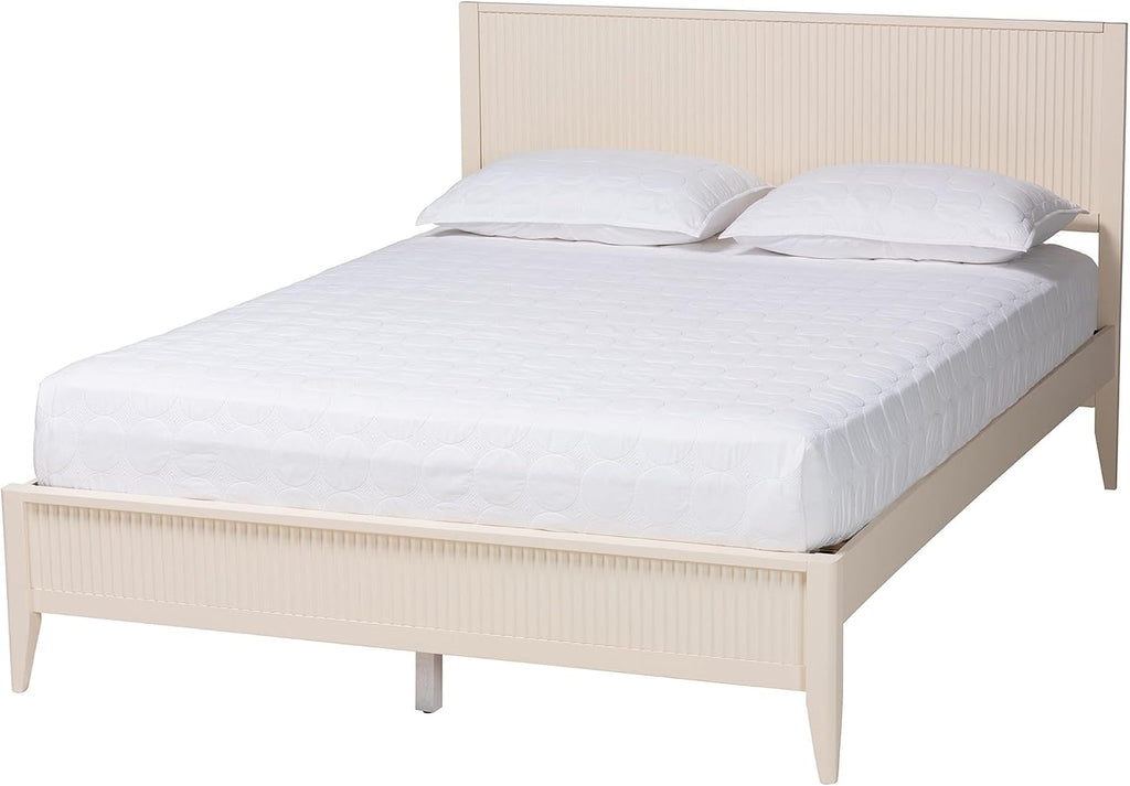 Baxton Studio Primrose Fluted Wood Platform Bed Set, 4-Piece, King, Ivory