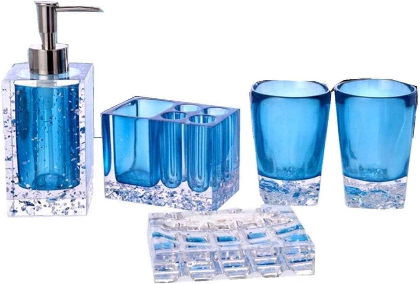 Bathroom Accessories Set Soap Dispenser Mouthwash Cup Toothbrush Holder Household Washing Tools Accessory (e Blue One Size)