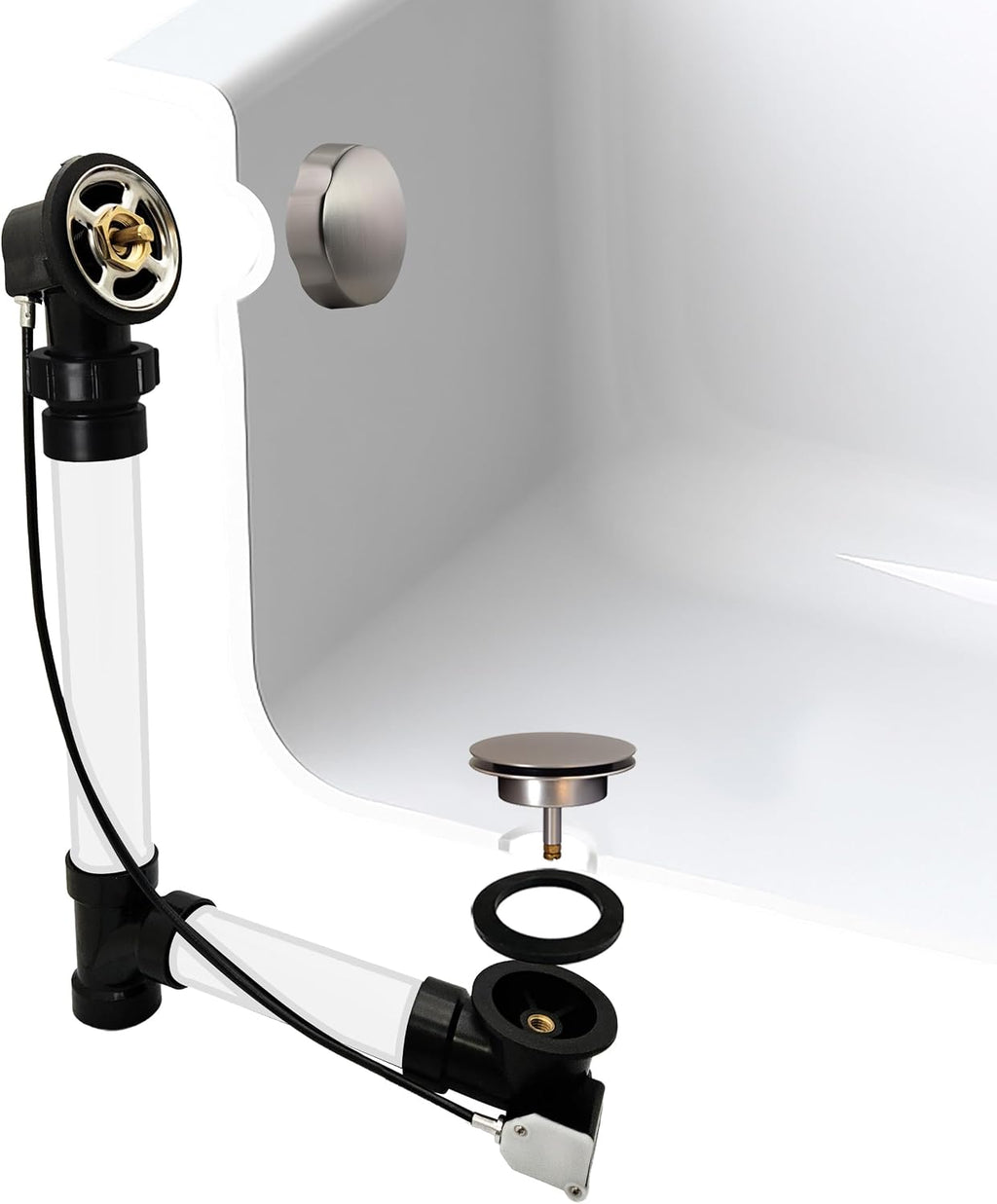 Westbrass Sch. 40 ABS 35 in. Cable Drive Bath Waste - Ball Joint Head, Stainless Steel, D50A35BJ-20