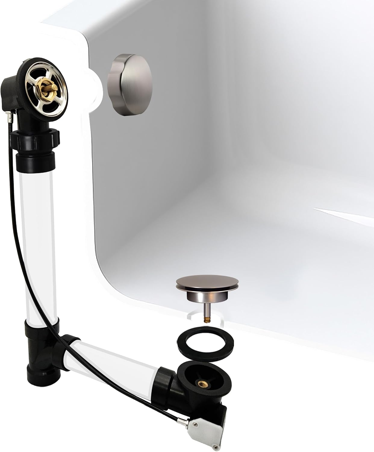Westbrass Sch. 40 ABS 35 in. Cable Drive Bath Waste - Ball Joint Head, Stainless Steel, D50A35BJ-20