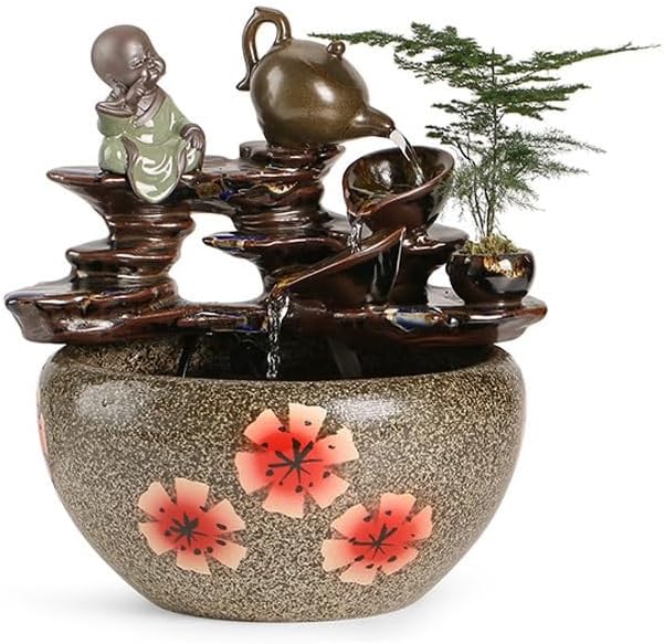 GUERNSEY Tabletop Fountain Tabletop Fountains Creative Flowing Water Ceramic Desktop Fountain Ornaments Chinese Style Home Living Room Desktop Decorative Fountain Indoor Fountain