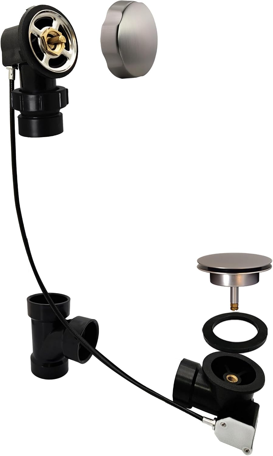 Westbrass Sch. 40 ABS 35 in. Cable Drive Bath Waste - Ball Joint Head, Stainless Steel, D50A35BJ-20