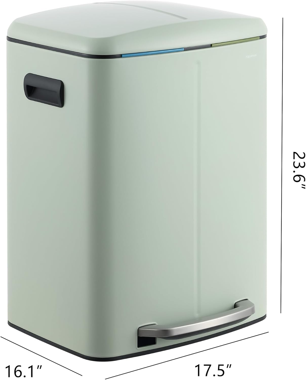 happimess HPM1005E Marco Rectangular 10.6-Gallon Double Bucket Trash Can with Soft-Close Lid, Pistachio Gelato, Fingerprint Resistant, Modern, Minimalistic for Home, Kitchen, Office, Bedroom, Bathroom