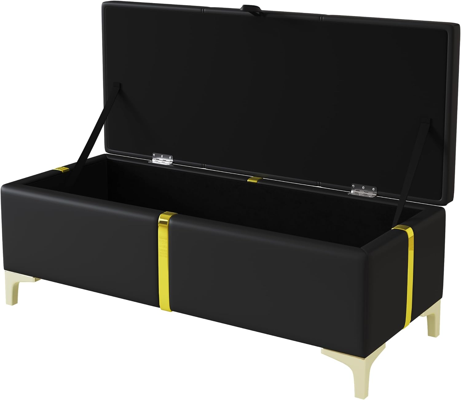 2-Pieces Bedroom Sets, Queen Size PU Upholstered Platform Bed with Hydraulic Storage System, Wood Platform Bed Frame with Metal Legs Storage Ottoman for Kids Teens Adults Bedroom, Black