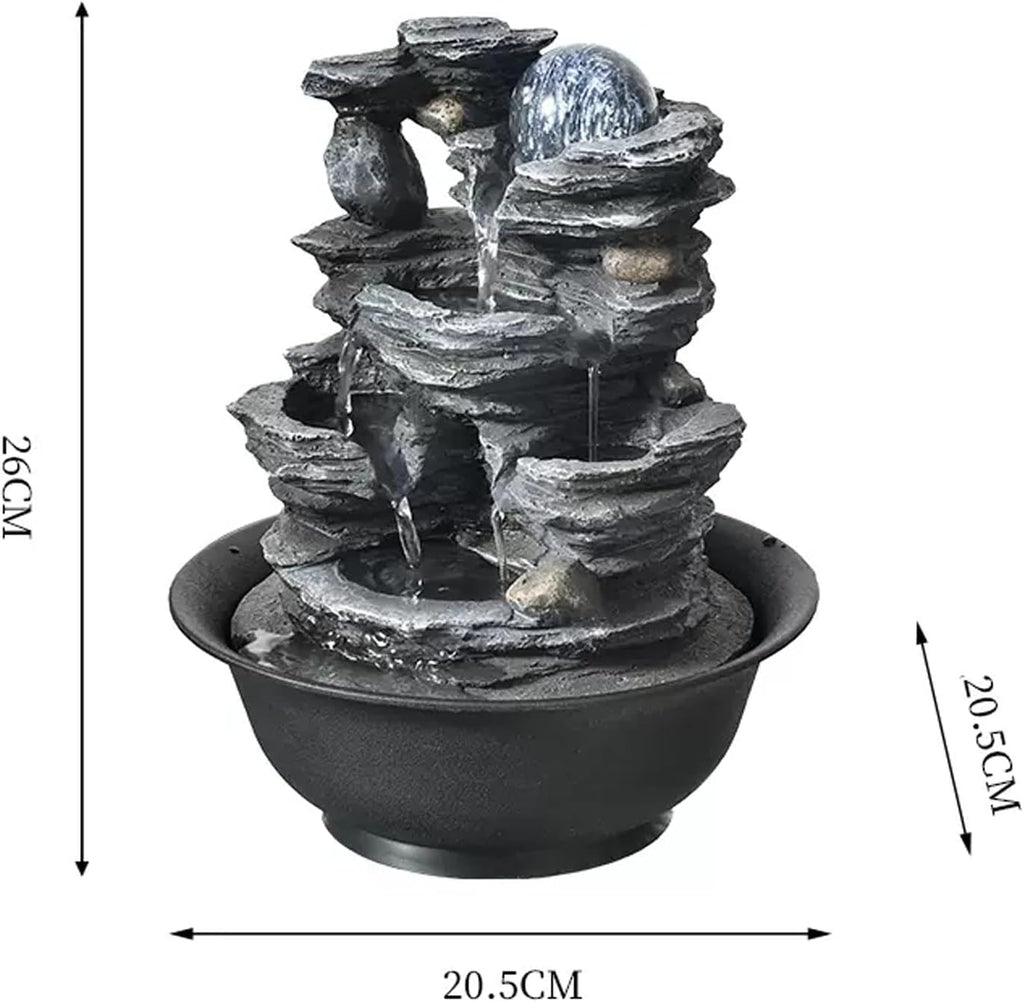 Indoor Fountain Tabletop Fountain, Resin Laminated Rock Waterfall, Zen Meditation Fountain, Relaxing Desk Fountain for Indoors, for Office, Home and Bedroom Table Fountain
