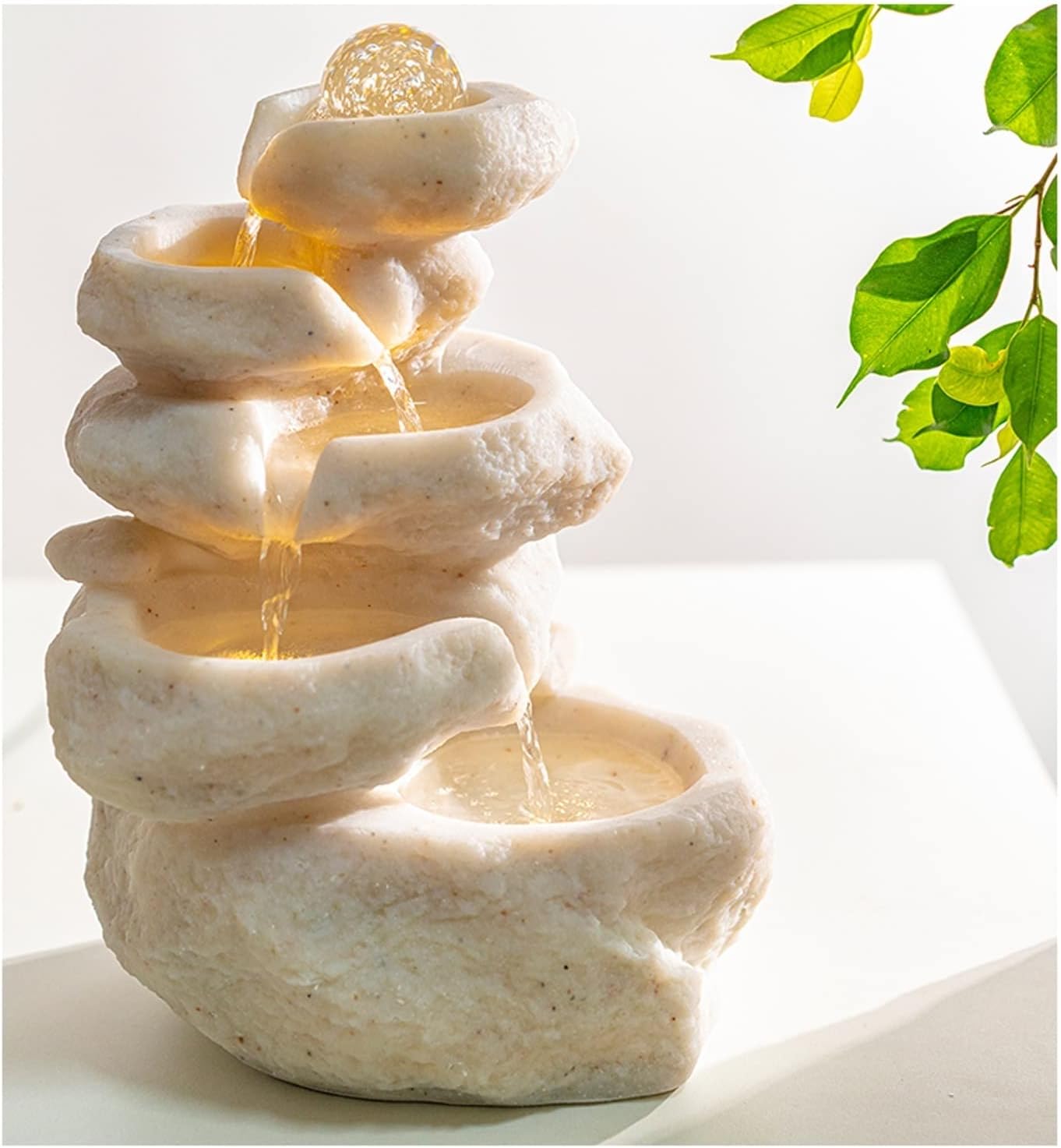 HIHELO Desktop Waterfall Indoor Tabletop Fountain with LED Lights, Decorative Layered Rocks and Waterfall Design, Calm and Soothing Water Sounds Water Fountains Indoor (Color : Black)