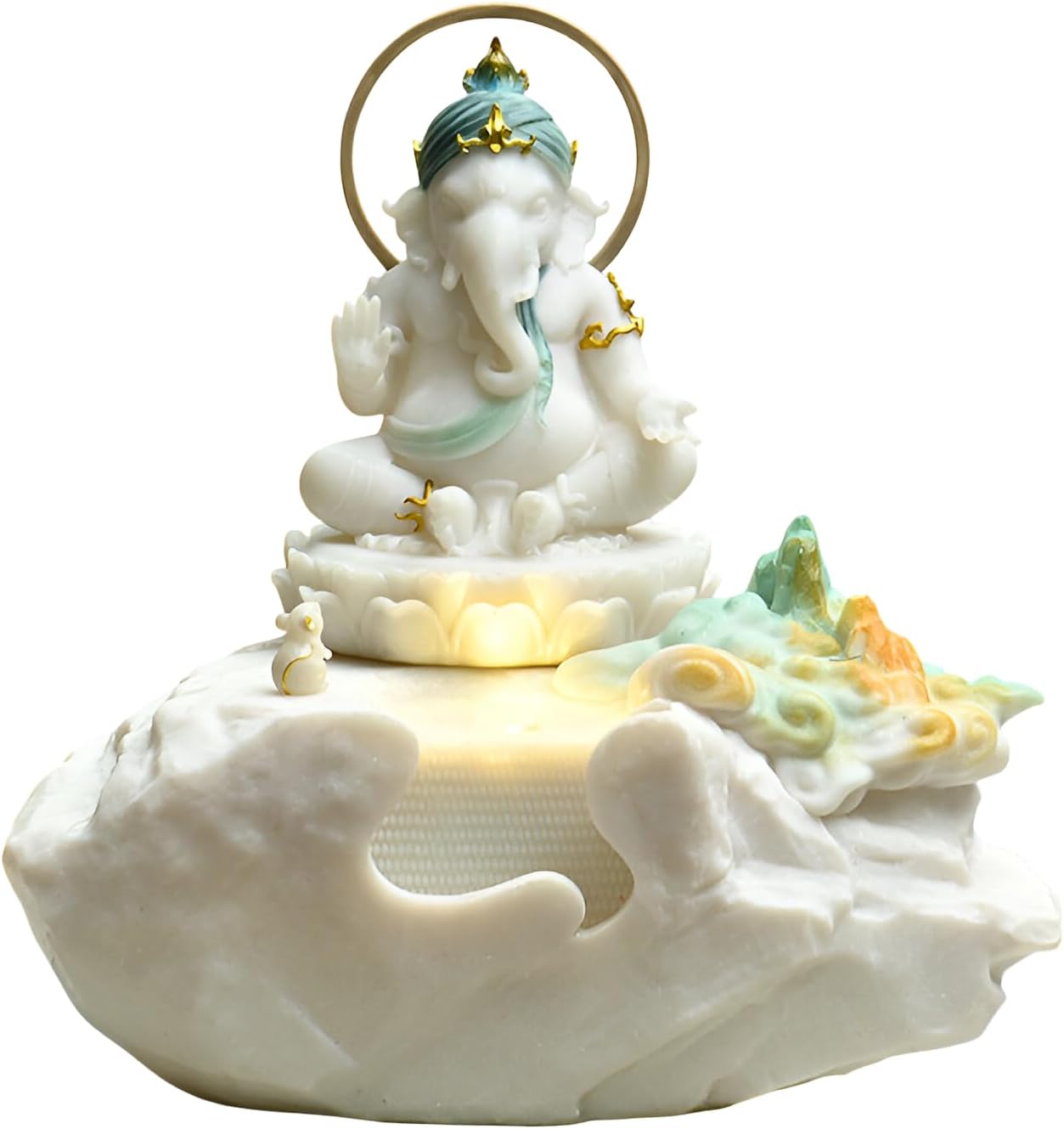 Zen Buddha Tabletop Fountain with LED Lights & Crystal Accents – Indoor Meditation Waterfall Feature with Cascading Water for Home, Office, Living Room or Bedroom – Free 10 Free Crystals (Style 3)