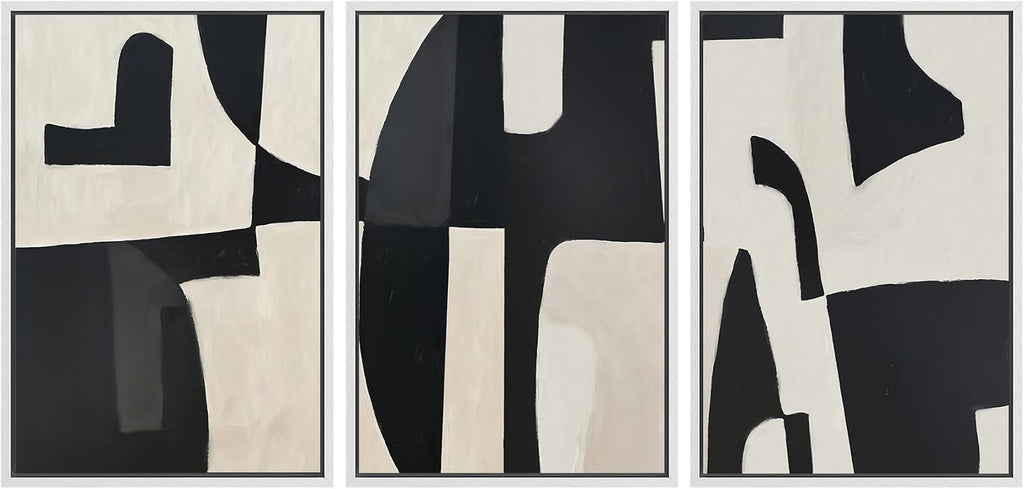 SIGNLEADER Framed Canvas Print Wall Art Set Black and Beige Abstract Shapes Modern Geometric Illustrations Boho Decorative for Living Room, Bedroom, Office - 24'x36'x3 White