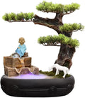 HIHELO Desktop Fountain Resin Indoor Fountain, Artificial Tree Buddha Statue Tabletop Fountain with Roller Ball, Home Office Desktop Decoration Zen Fountain Water Fountain Outdoor