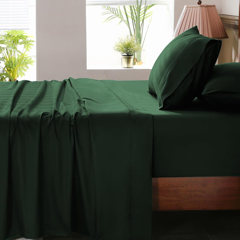 Extra Deep Pocket California King Sheets 18-24 Inch 100% Egyptian Cotton 1000 Thread Count Sateen Weave Soft Breathable 4 Pieces（California King,Forest Green）