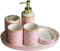 Kitchen Soap Dispenser 6-piece Ceramic Bathroom Accessories Set Soap Dispenser Toothbrush Holder Mug Soap Dish and Utility Tray Household Items Gift Countertop Soap Dispensers ( Color : Pink )