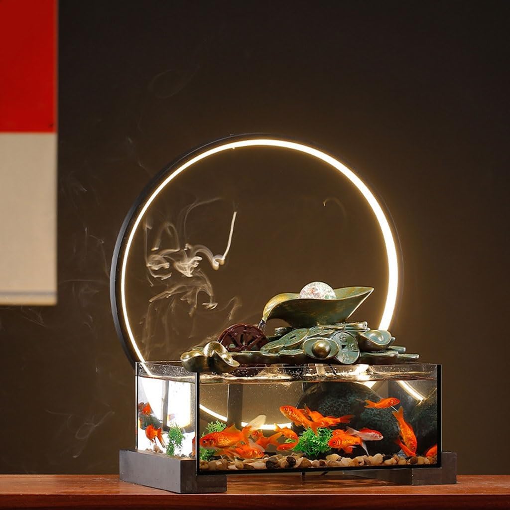 GUERNSEY Tabletop Fountain Chinese Style Water Fountain Fish Tank Ornaments Living Room Desk Decoration Circulating Water Study Desktop Fountain Indoor Fountain