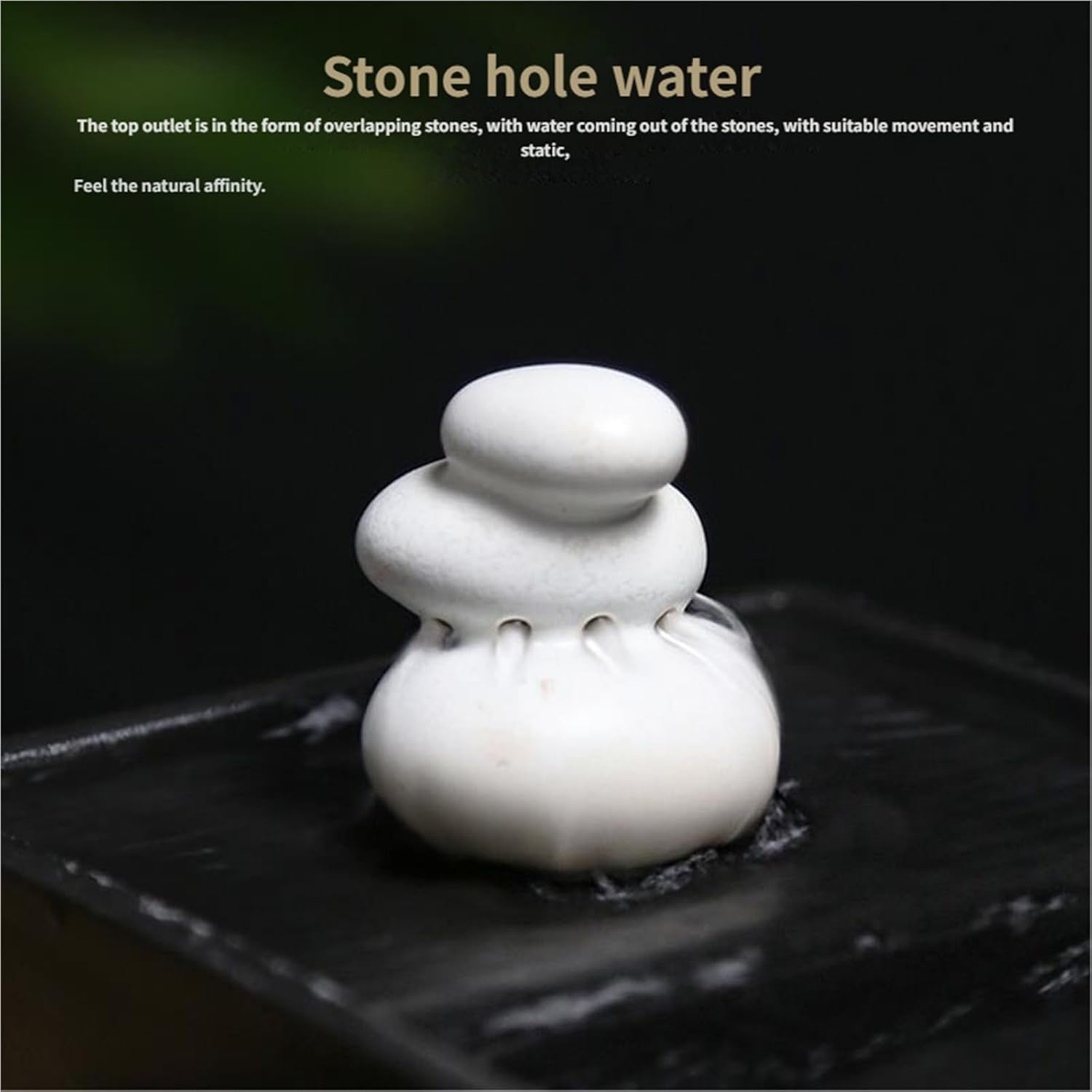 Ceramic Tabletop Fountain with LED Light – Indoor Glazed Waterfall Decor for Home Office Desk Meditation, Mini Zen Fountain with Soothing Water Flow(Without Mist Maker)