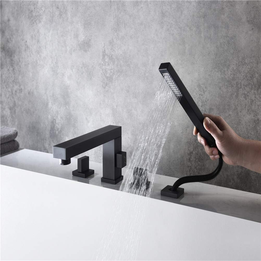 Bathtub Faucet with Shower, Brass Black/Chrome/Gold Bathroom Shower Faucets Set Deck Mount Bathtub Faucet Set Hot Cold Bathroom Shower Bathtub Taps Kit,Black