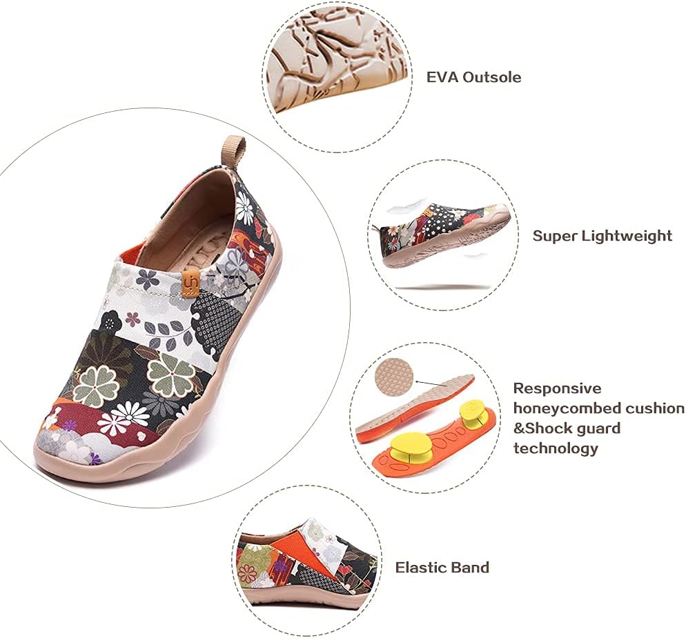 UIN Women's Artistic Slip-On Shoes Vibrant Floral Casual Loafers Lightweight Comfortable Travel Footwear