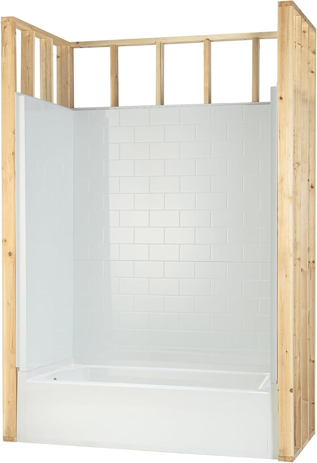 WOODBRIDGE 60 in. W x 32 in. D x 64 in. H 4-Piece Alcove Tub Wall Kit with Staggered Brick Pattern,Gloss White Finish