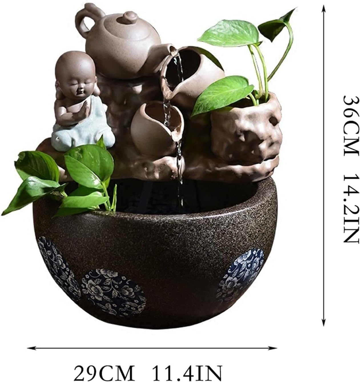 HIHELO Tabletop Fountain Ceramic Water Fountain Decoration Living Room Home Waterscape Lucky Fengshui Wheel Bonsai with Atomizer Desktop Decoration Indoor Fountain