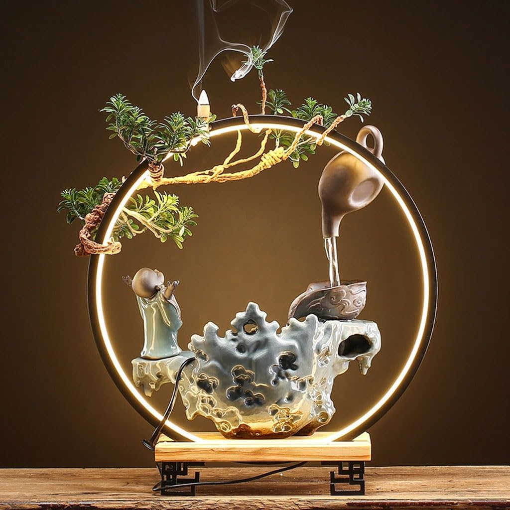 GUERNSEY Tabletop Fountain Creative Chinese Style Circulating Water Desktop Fountain Indoor Water Flow Device Living Room Desktop Fountain Indoor Waterfall Feature Indoor Fountain