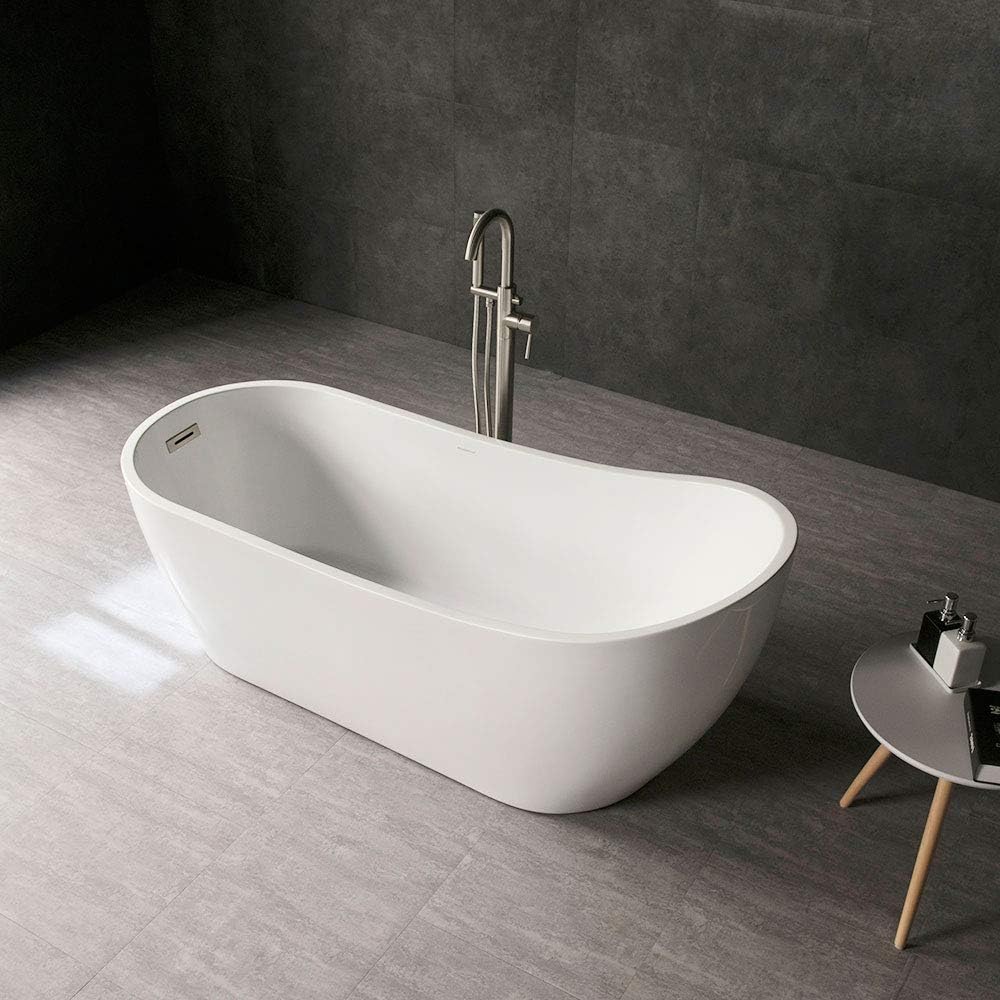 Woodbridge 67' Acrylic Freestanding Bathtub Contemporary Soaking Tub with Chrome Overflow and Drain, BTA1508-C,White
