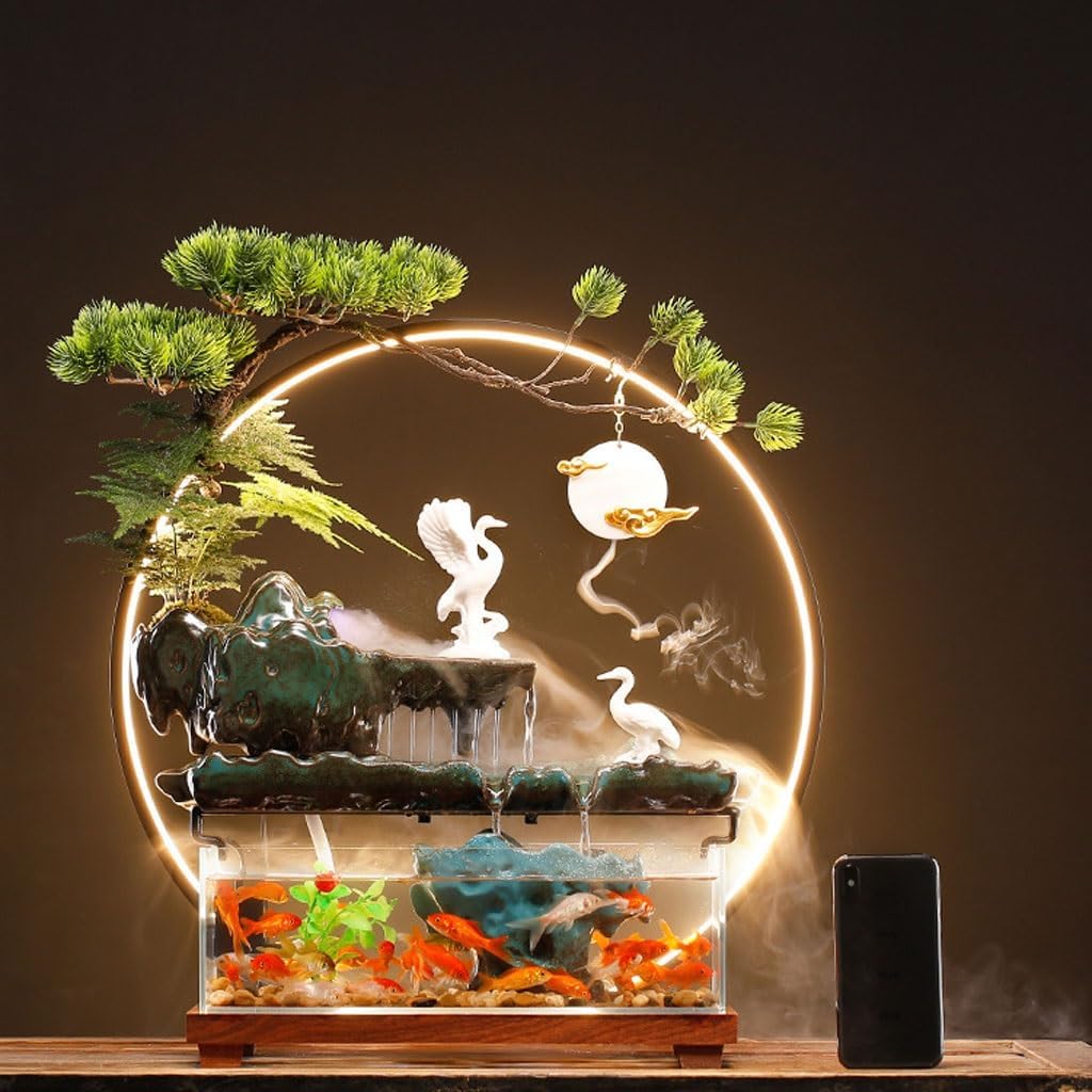 GUERNSEY Tabletop Fountain Chinese Style Running Water Fish Tank Tabletop Fountain Ornaments Indoor Circulating Water Tabletop Decorations Indoor Waterfall Feature Indoor Fountain