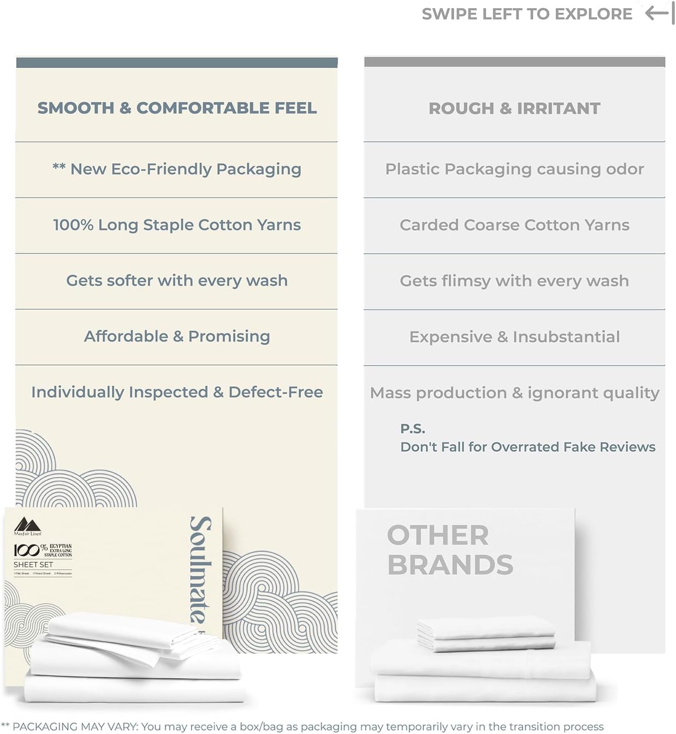Mayfair Linen 100% Egyptian Cotton 2 Pack King Sheet Set - Luxury 500 Series Soulmate Collection Cotton King Size Sheet Set (8 PC, White), Soft, Cooling 16' Deep Pocket Hotel Quality Bed Sheets