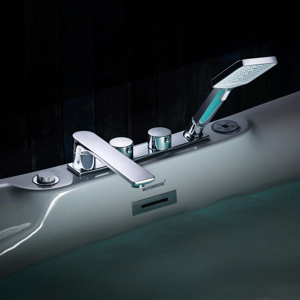 WOODBRIDGE 72' x 35-3/8' Whirlpool Water Jetted and Air Bubble Freestanding Heated Soaking Combination Bathtub wirh LED control panel and Faucet, BJ400+F0041CH