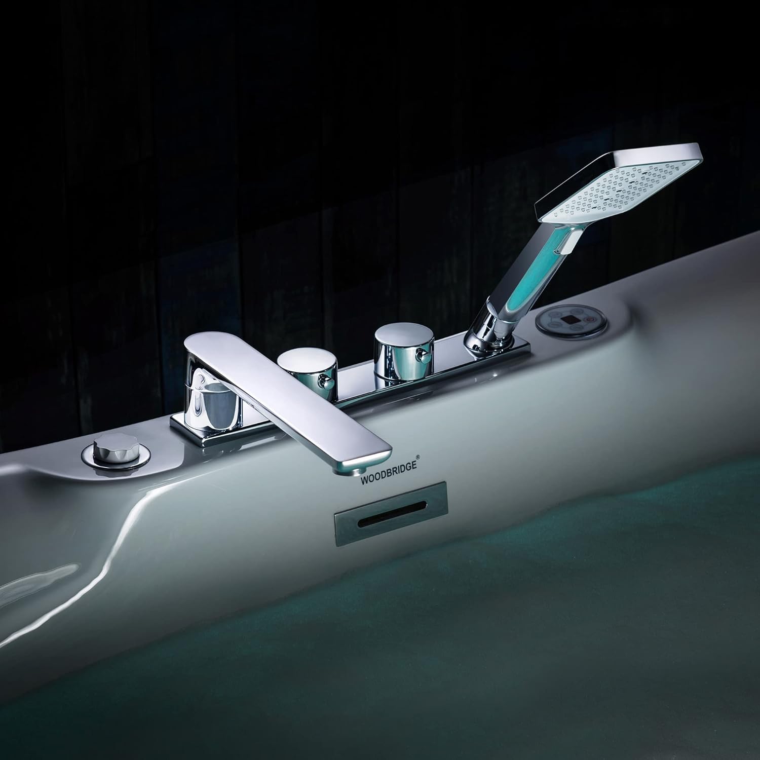WOODBRIDGE 72' x 35-3/8' Whirlpool Water Jetted and Air Bubble Freestanding Heated Soaking Combination Bathtub wirh LED control panel and Faucet, BJ400+F0041CH
