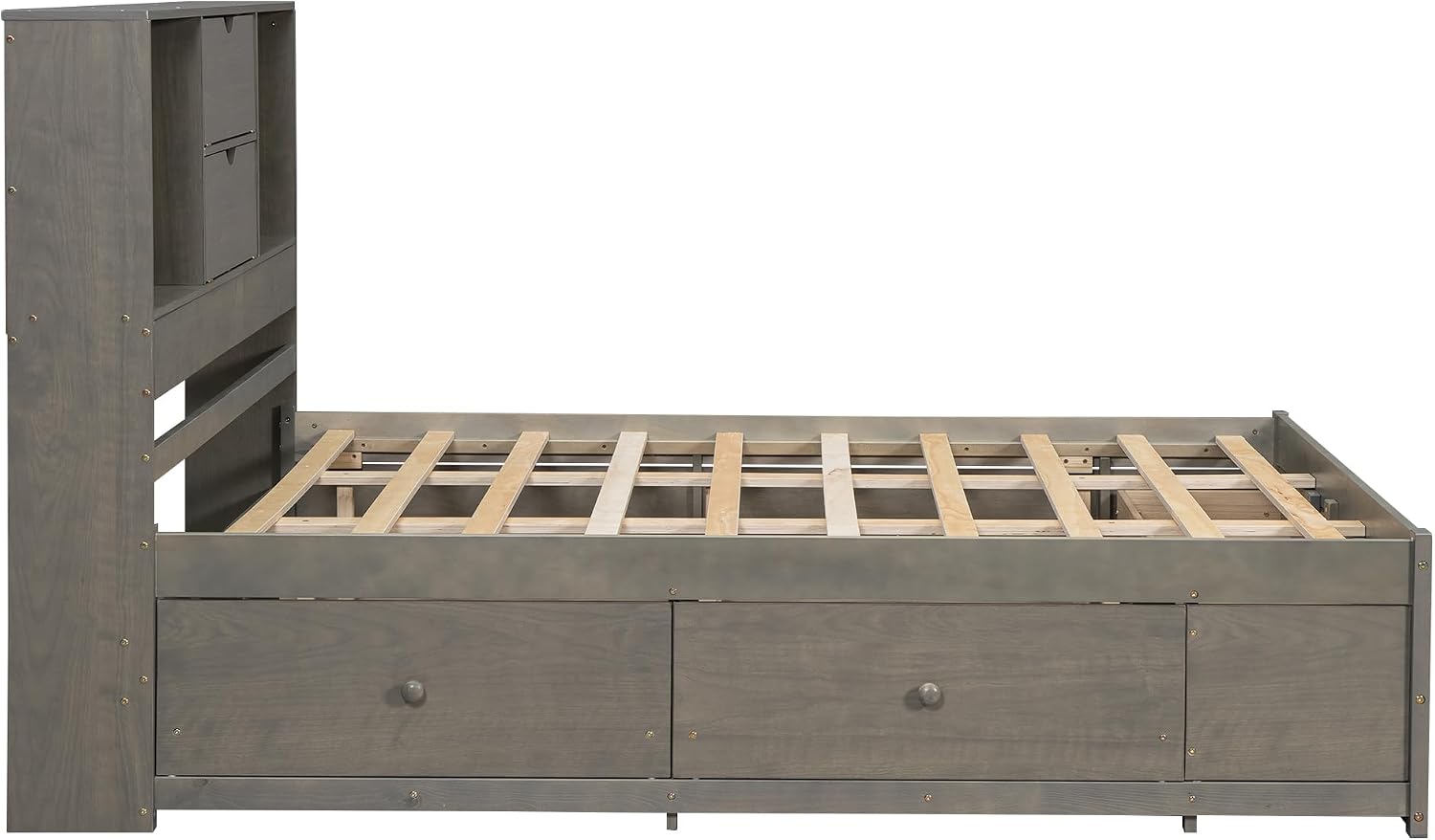 King Size Platform Bed with Storage Headboard, Solid Wood Platform Bed Captain's Bed Frame with 8 Drawers, Sturdy Slats Support, Maximize Space (Grey-8R, King)