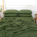 S VICTORY SYMBOL 100% Organic Linen Sheets Set Queen Size 4 Pieces(1 Flat Sheet & 1 Fitted Sheet & 2 Pillowcase) Natural Flax Soft Bedding,GOTS Certified,Deep Pocket Sheet,Juniper Green