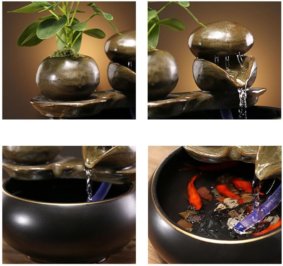 GUERNSEY Tabletop Fountain Tabletop Fountains Simple Ceramic Water Ornaments Chinese Tea Room Tea Table Circulating Water Fountain Ornaments Study Decorations Indoor Fountain