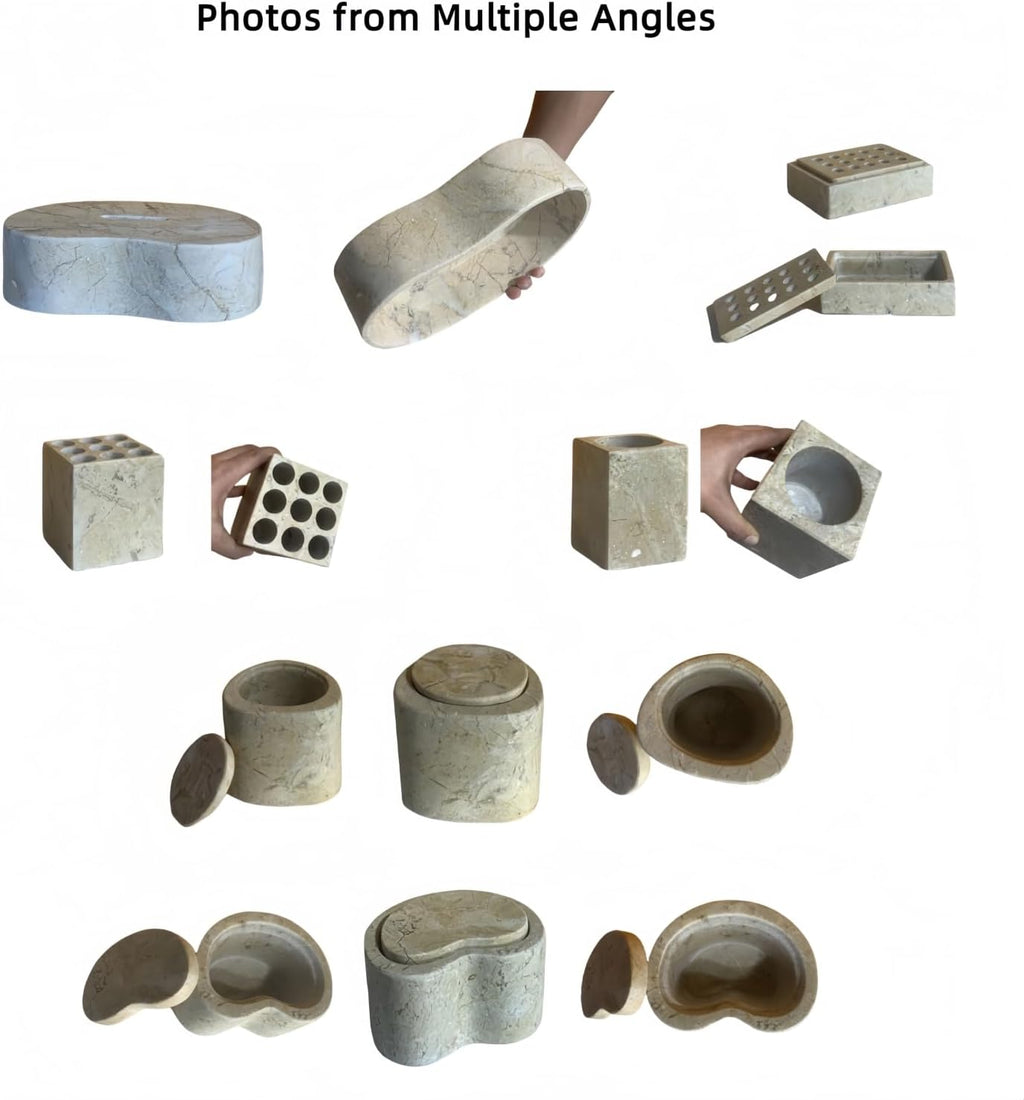 Natural Marble Bathroom Accessories Set, Beige Gold - 6-Piece Set for Modern Home Decor