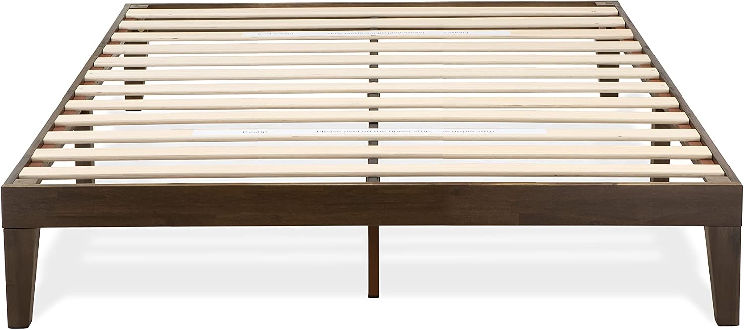 East West Furniture DNP-22-Q Queen Platform Bed Frame with 4 Solid Wood Legs and 2 Extra Center Legs - Walnut Finish