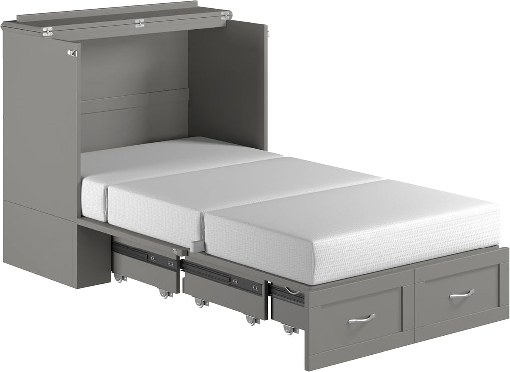 AFI, Hamilton Twin XL Murphy Bed Chest with 6' Mattress, Storage Drawer, and Built-in USB Charger, Grey