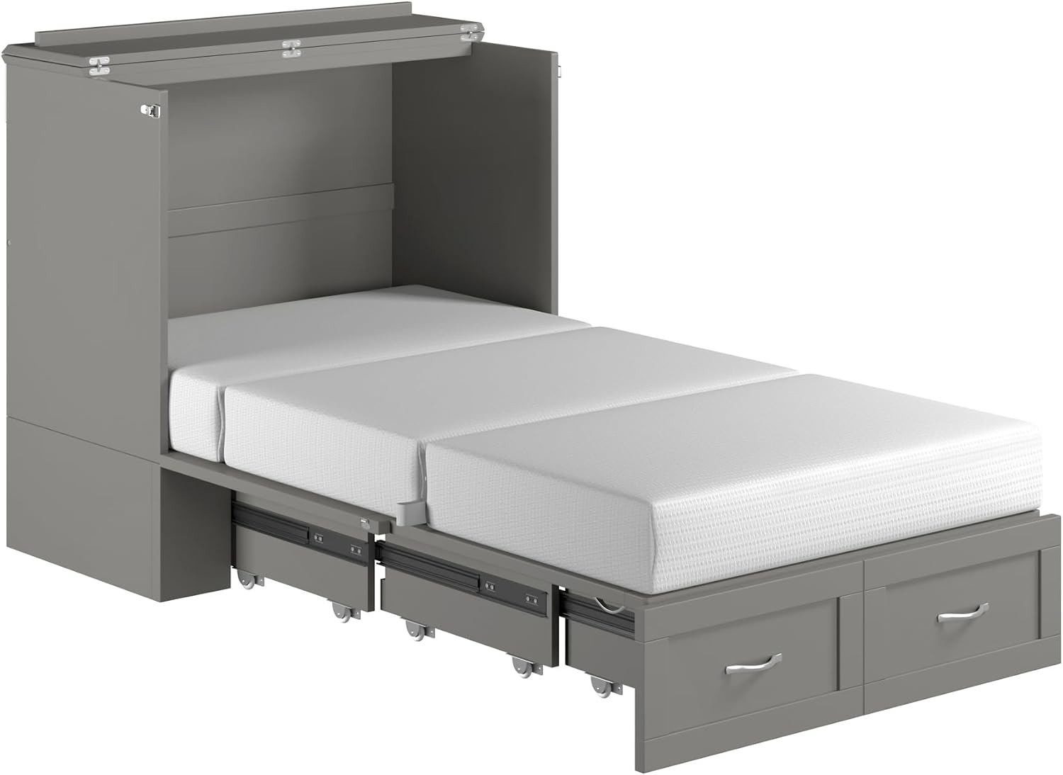AFI, Hamilton Twin XL Murphy Bed Chest with 6' Mattress, Storage Drawer, and Built-in USB Charger, Grey