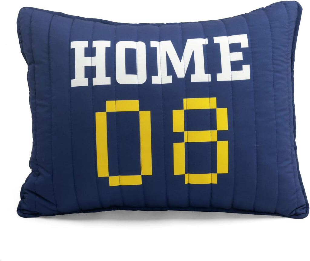 Lush Decor Soccer Game Reversible Quilt Quen Size 4 Piece Set Full/Queen Navy & Gray - Toddler Bedding Set Full Quilt - Sports Decor - Soccer Bedding