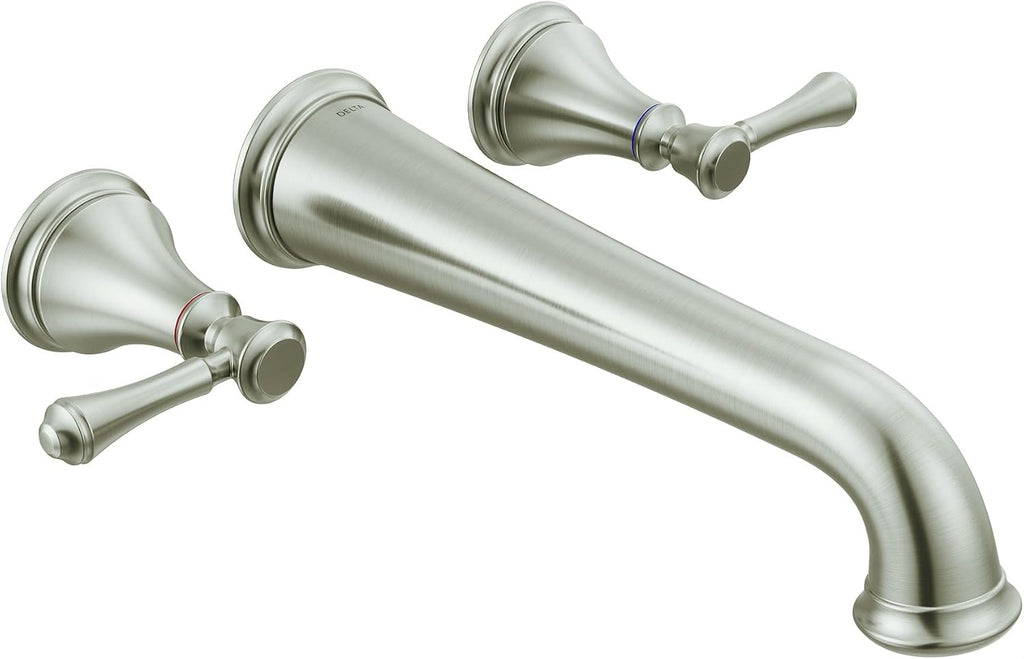 Delta Wall Mount Bathroom Faucet 3 Hole, Brushed Nickel Bathroom Sink Faucet for Vanity, Stainless T5797-SSWL (Valve Not Included)