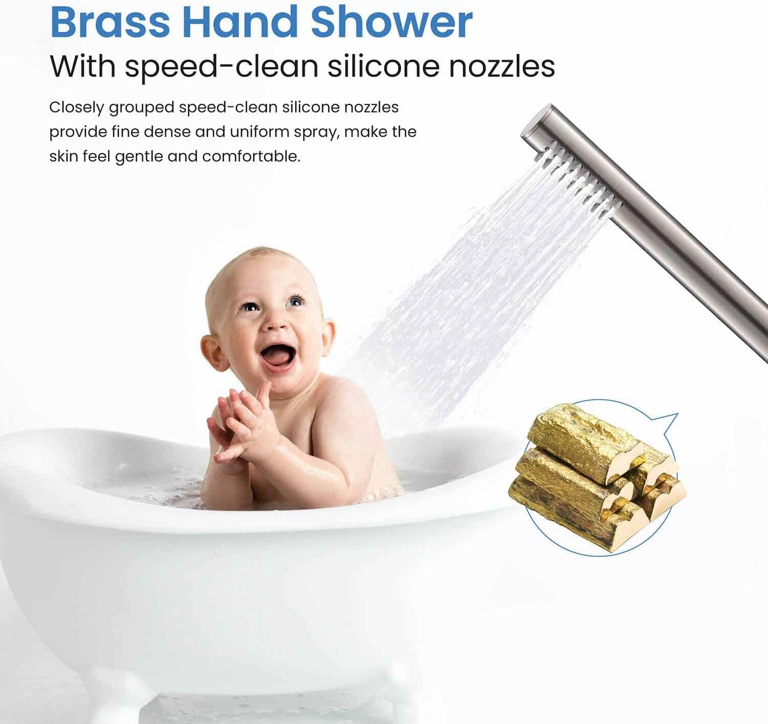 KIBI Circular Floor Mount Tub Filler with Hand Shower in Brushed Nickel, Solid Brass Single Handle Freestanding Bathtub Faucet with 360 Swivel Spout, Modern Bath Faucet for Tub and Shower (KTF301BN)