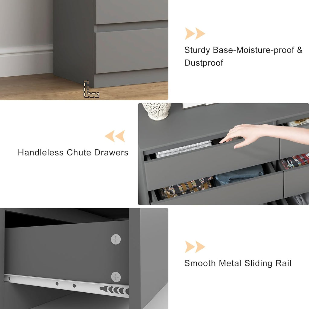 Vibe & Dine 8 Drawer Double Dresser, Modern Chest of Drawers with Wide Storage for Closet, Bedroom, Living Room, Grey