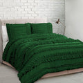 5 Piece Full Ruffles Layers Duvet Cover Set with Zipper Closure, 100% Egyptian Cotton, 1000 Thread Cotton - Full/Queen Size - Green Solid