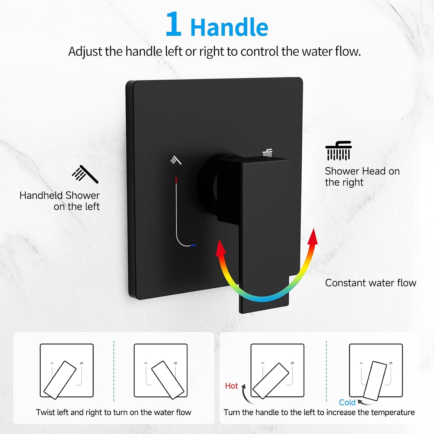 EMBATHER Shower System,10'Shower Faucet Set with Rain Shower Head and Handheld Spray Combo,Included Valve and Trim Kit,Mattle Black