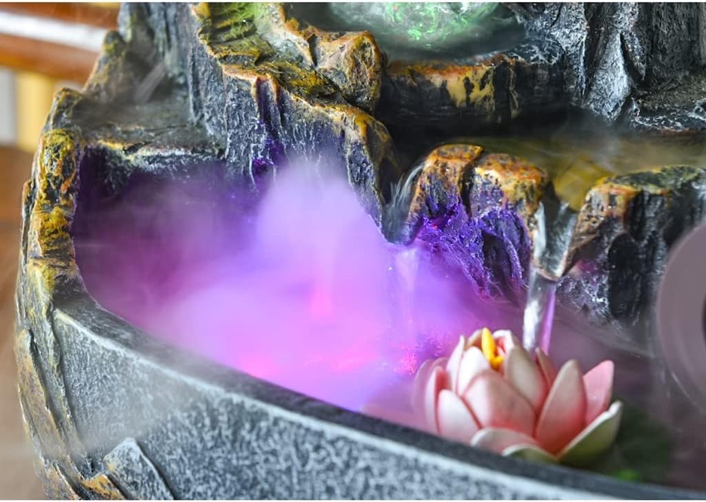 HIHELO Desktop Fountain Tabletop Fountain Resin Alpine Flowing Water Fountain Office Lucky Decoration Living Room Decorative Waterscape Ornament Water Fountain Outdoor (Color : Without Nebulizer)